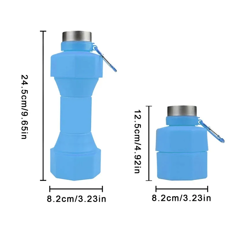 Collapsible Water Bottle 650ml Reuseable Silicone Foldable Fitness Dumbbells-shape Water Bottles Camp Cups For Sports Portable
