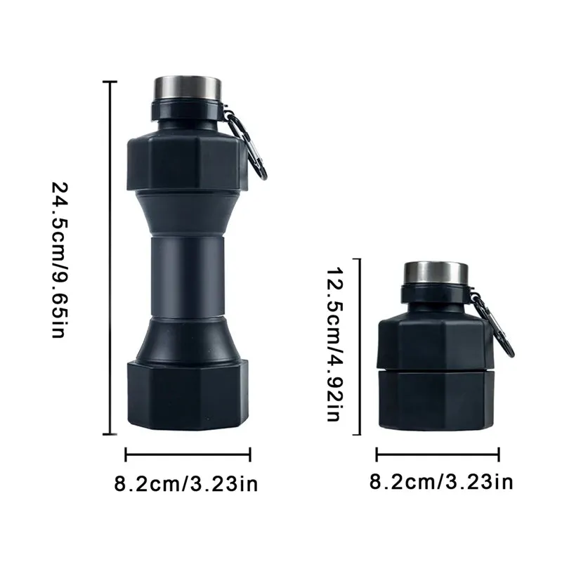 Collapsible Water Bottle 650ml Reuseable Silicone Foldable Fitness Dumbbells-shape Water Bottles Camp Cups For Sports Portable