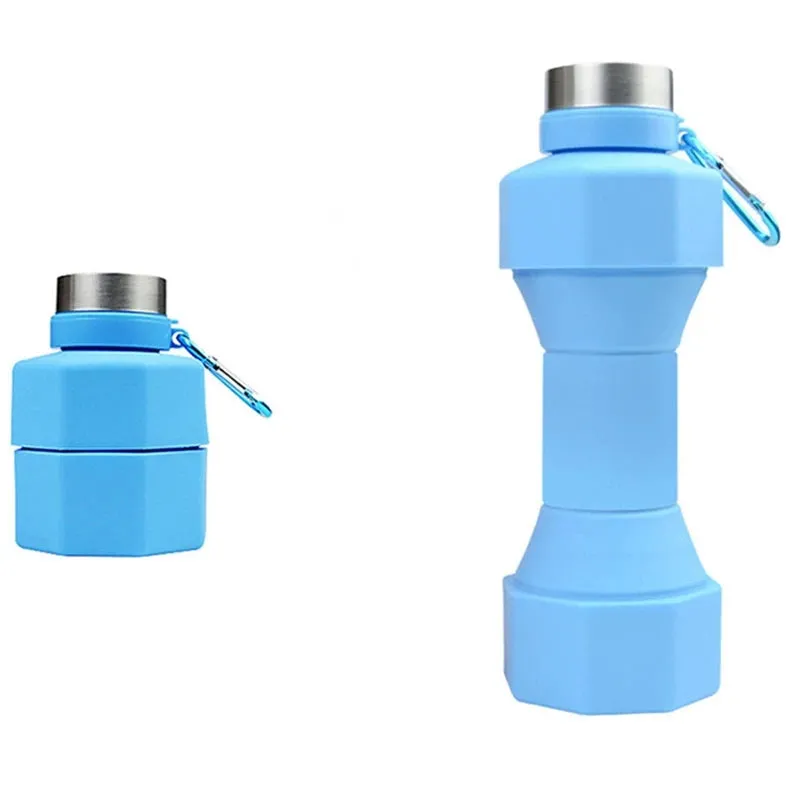 Collapsible Water Bottle 650ml Reuseable Silicone Foldable Fitness Dumbbells-shape Water Bottles Camp Cups For Sports Portable