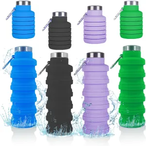 Collapsible Water Bottle,4 Pcs BPA Free Reuseable Silicone Foldable Leakproof 16oz Water Bottles,Portable Lightweight Water Bottles with Carabiner for Travel Gym Camping,Hiking Outdoor Indoor Sports