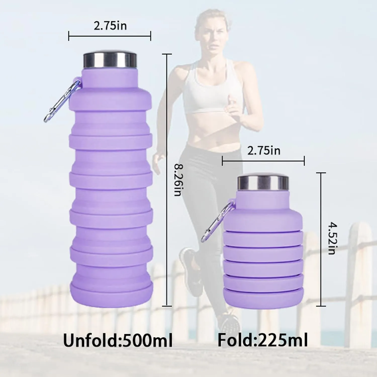 Collapsible Water Bottle,4 Pcs BPA Free Reuseable Silicone Foldable Leakproof 16oz Water Bottles,Portable Lightweight Water Bottles with Carabiner for Travel Gym Camping,Hiking Outdoor Indoor Sports