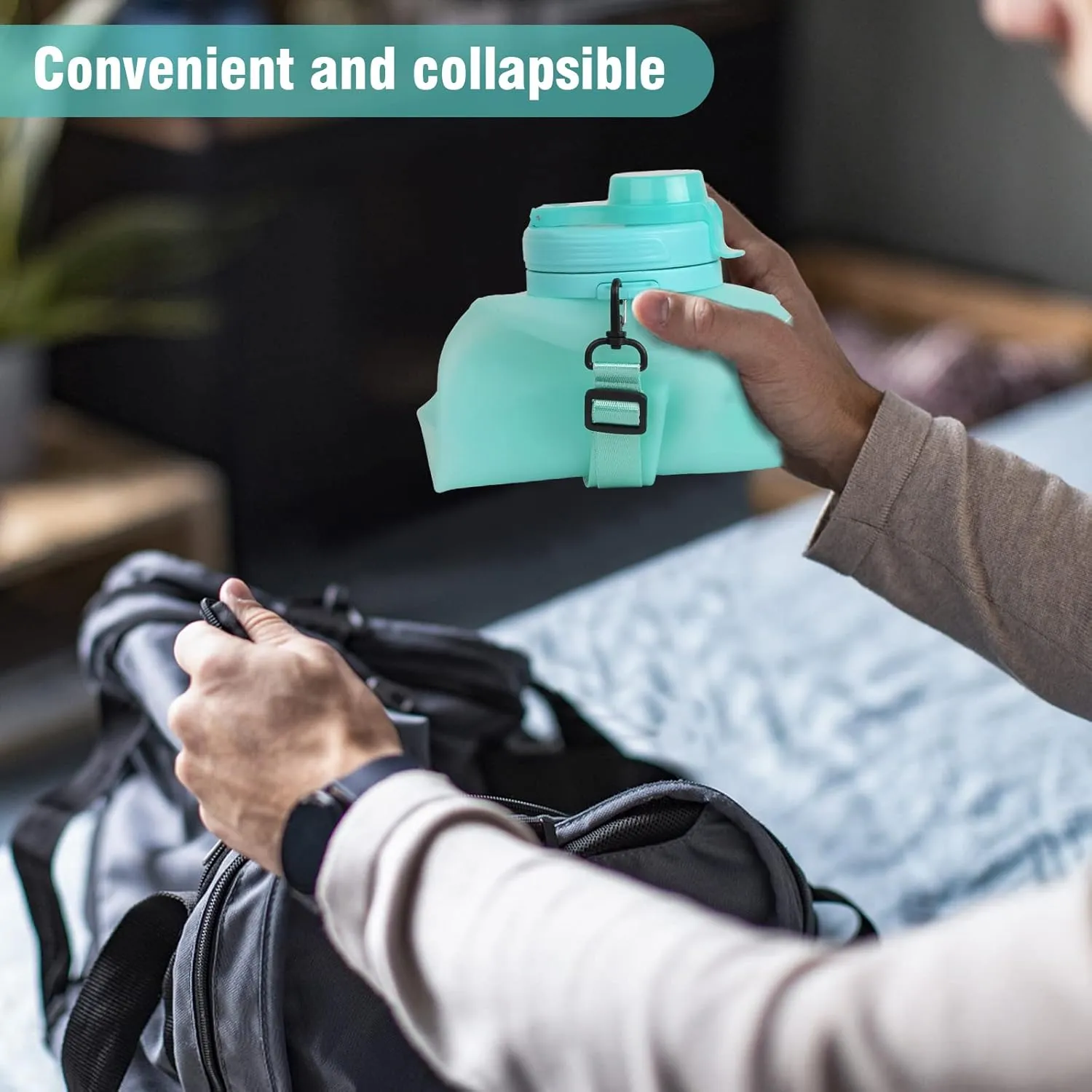 Collapsible Water Bottles, 2L/64OZ travel water bottle Bottle with Straw, Half Gallon Large Water Bottle for Travel Outdoor Sports Runing Fitness Yoga (Upgraded Snow Cyan)