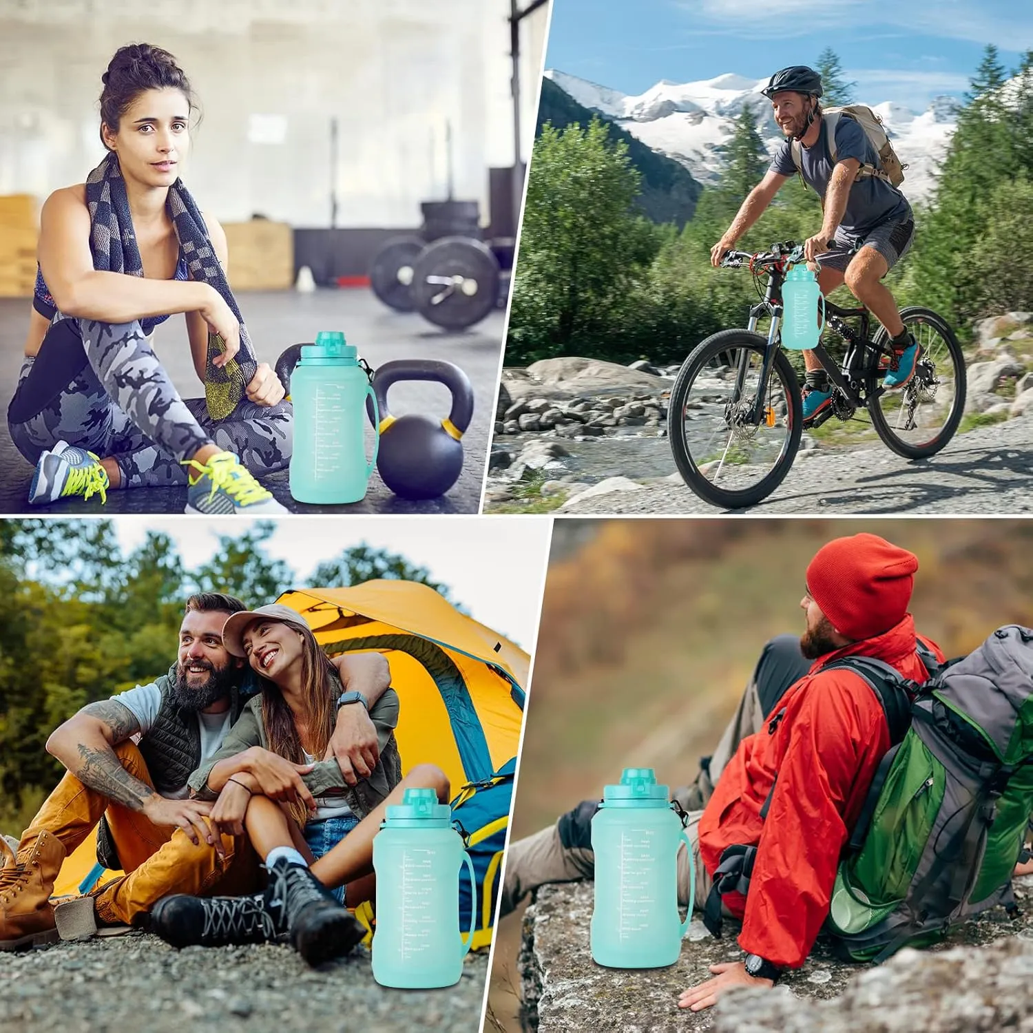 Collapsible Water Bottles, 2L/64OZ travel water bottle Bottle with Straw, Half Gallon Large Water Bottle for Travel Outdoor Sports Runing Fitness Yoga (Upgraded Snow Cyan)