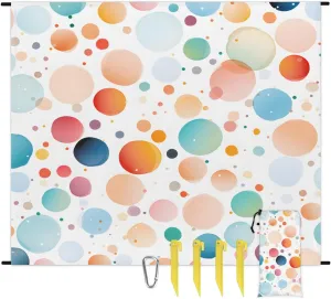 Colorful Dots Beach Blanket, Sandproof Beach Mat, 68 x 59 Waterproof Quick Drying Sand Free Mat with 4 x Ground Spikes for Outdoor Travel Camping Hiking, Dots Theme