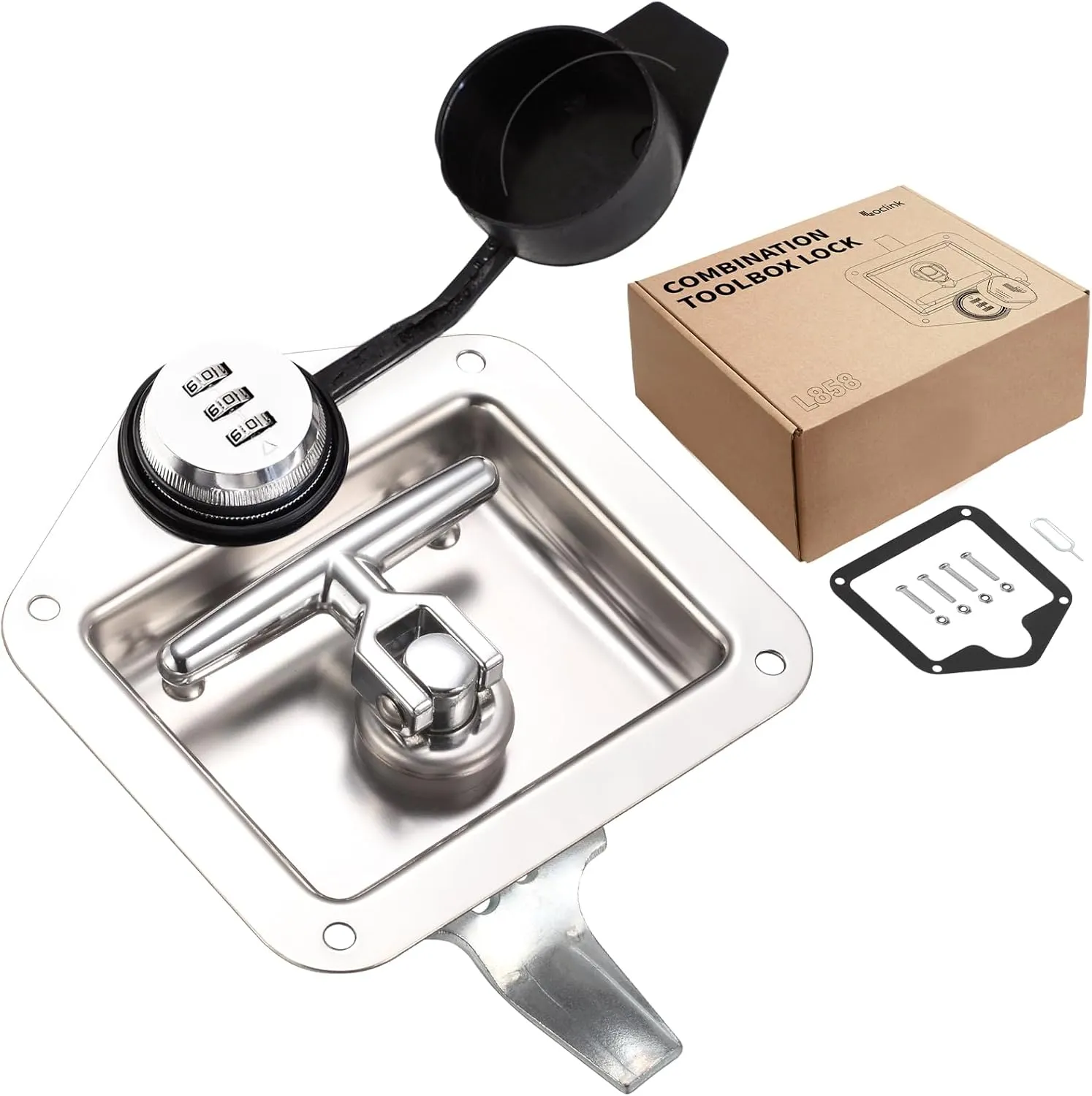 Combination Truck Tool Box Lock, Keyless Security Folding T-Handle Lock Replacement 3 Digit Combination Lock Standard US General Lock for Trailer Toolbox RV