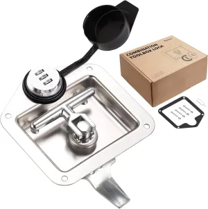Combination Truck Tool Box Lock, Keyless Security Folding T-Handle Lock Replacement 3 Digit Combination Lock Standard US General Lock for Trailer Toolbox RV