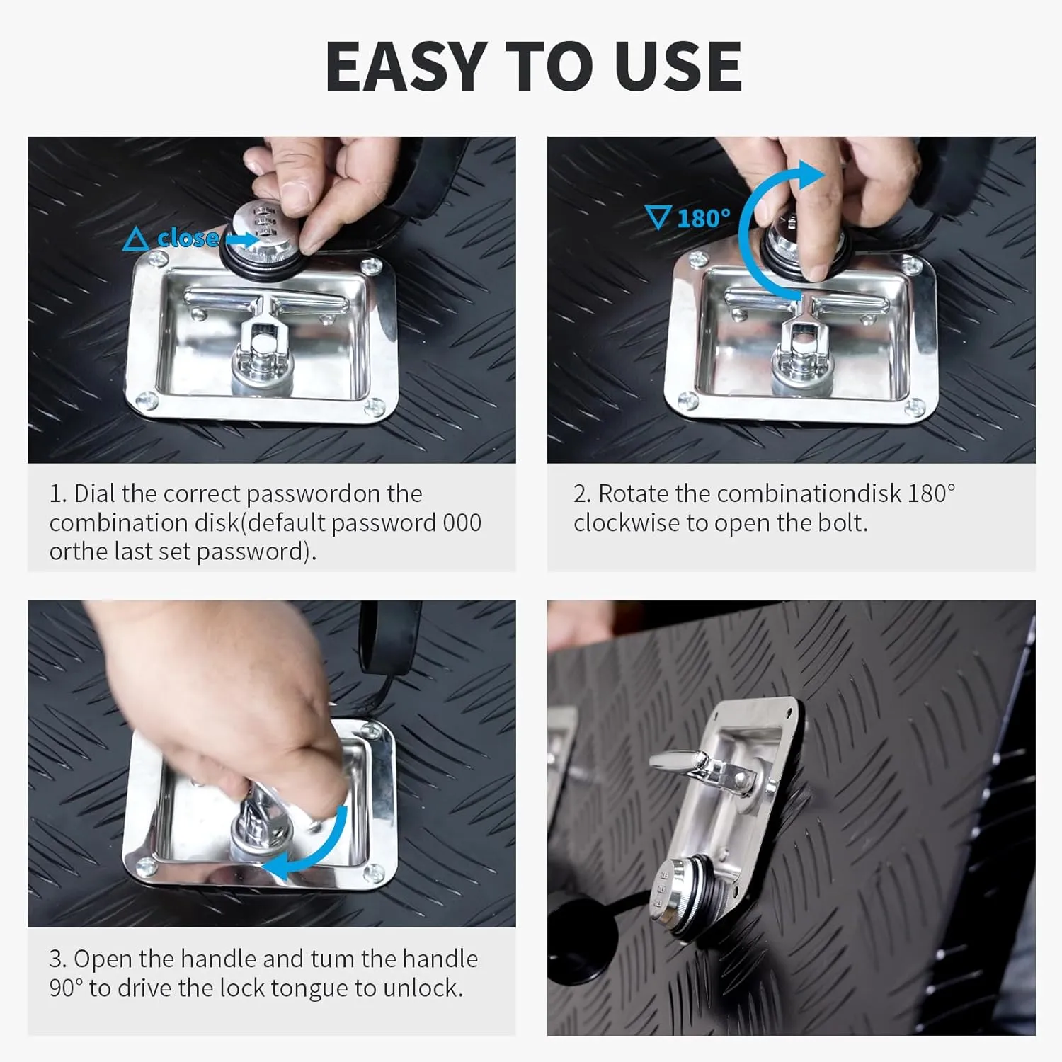 Combination Truck Tool Box Lock, Keyless Security Folding T-Handle Lock Replacement 3 Digit Combination Lock Standard US General Lock for Trailer Toolbox RV