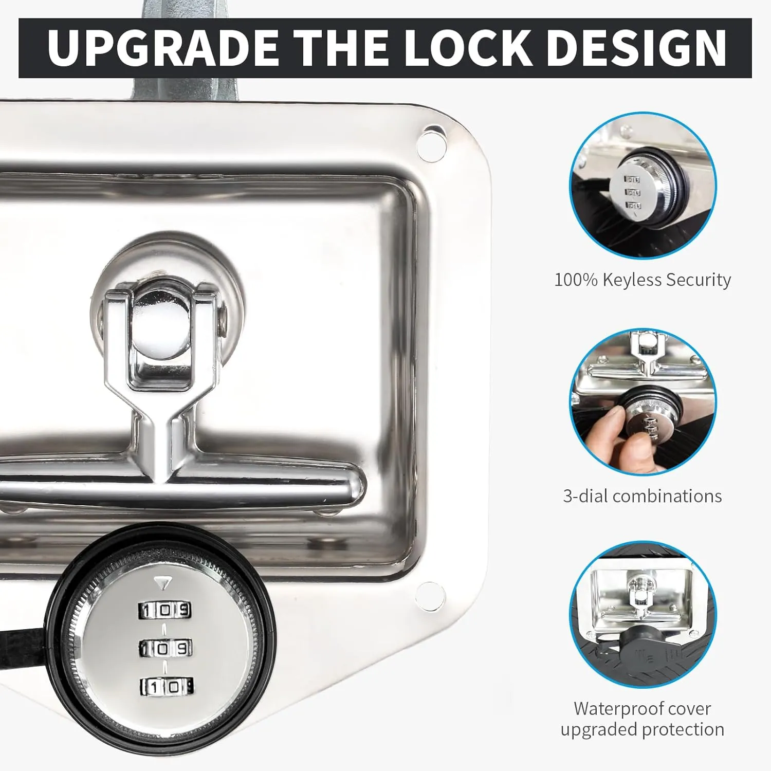 Combination Truck Tool Box Lock, Keyless Security Folding T-Handle Lock Replacement 3 Digit Combination Lock Standard US General Lock for Trailer Toolbox RV