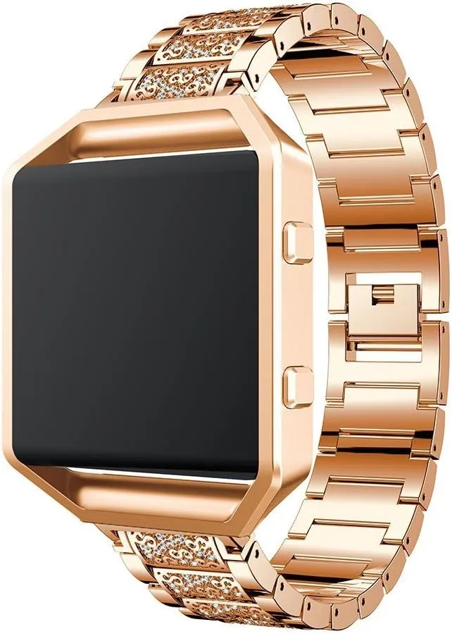 Compatible for Fitbit Blaze Band with Frame for Women, Adjustable Stainless Steel Bling Glitter Jewelry Crystal Diamond Metal Bracelet Wristband Replacement Band for Fitbit Blaze Smart Watch