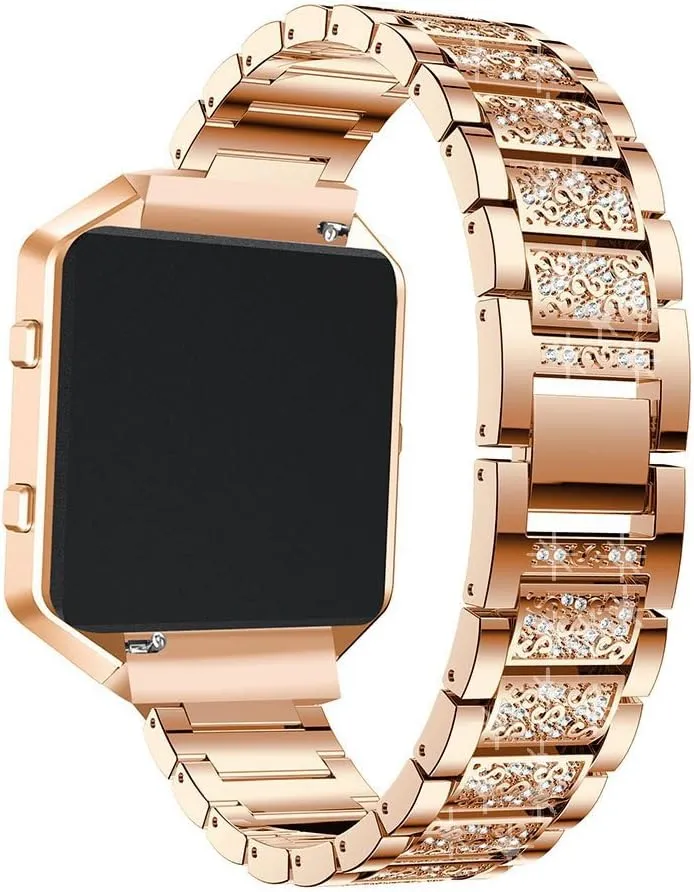 Compatible for Fitbit Blaze Band with Frame for Women, Adjustable Stainless Steel Bling Glitter Jewelry Crystal Diamond Metal Bracelet Wristband Replacement Band for Fitbit Blaze Smart Watch