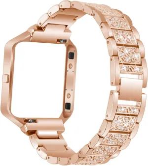 Compatible for Fitbit Blaze Band with Frame for Women, Adjustable Stainless Steel Bling Glitter Jewelry Crystal Diamond Metal Bracelet Wristband Replacement Band for Fitbit Blaze Smart Watch