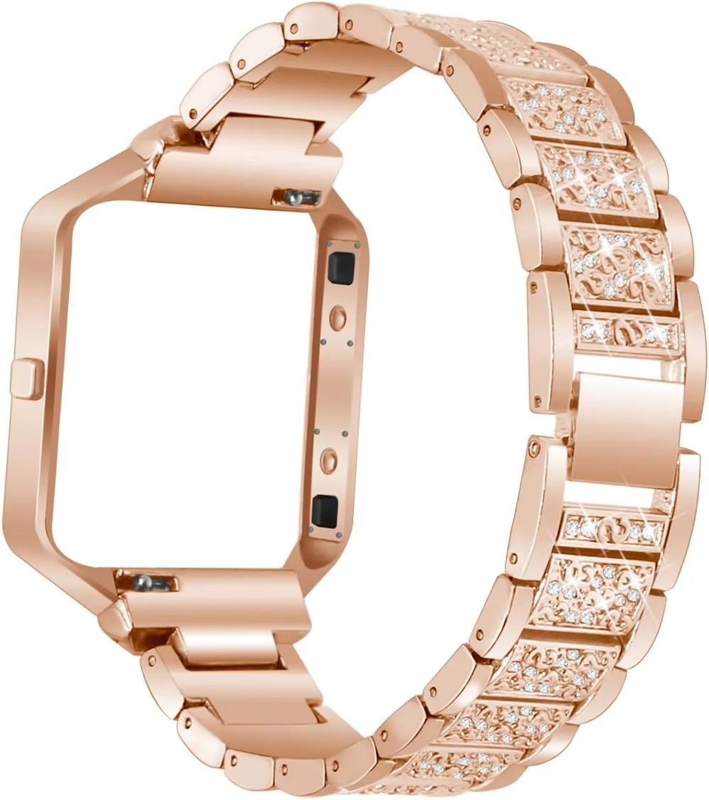Compatible for Fitbit Blaze Band with Frame for Women, Adjustable Stainless Steel Bling Glitter Jewelry Crystal Diamond Metal Bracelet Wristband Replacement Band for Fitbit Blaze Smart Watch