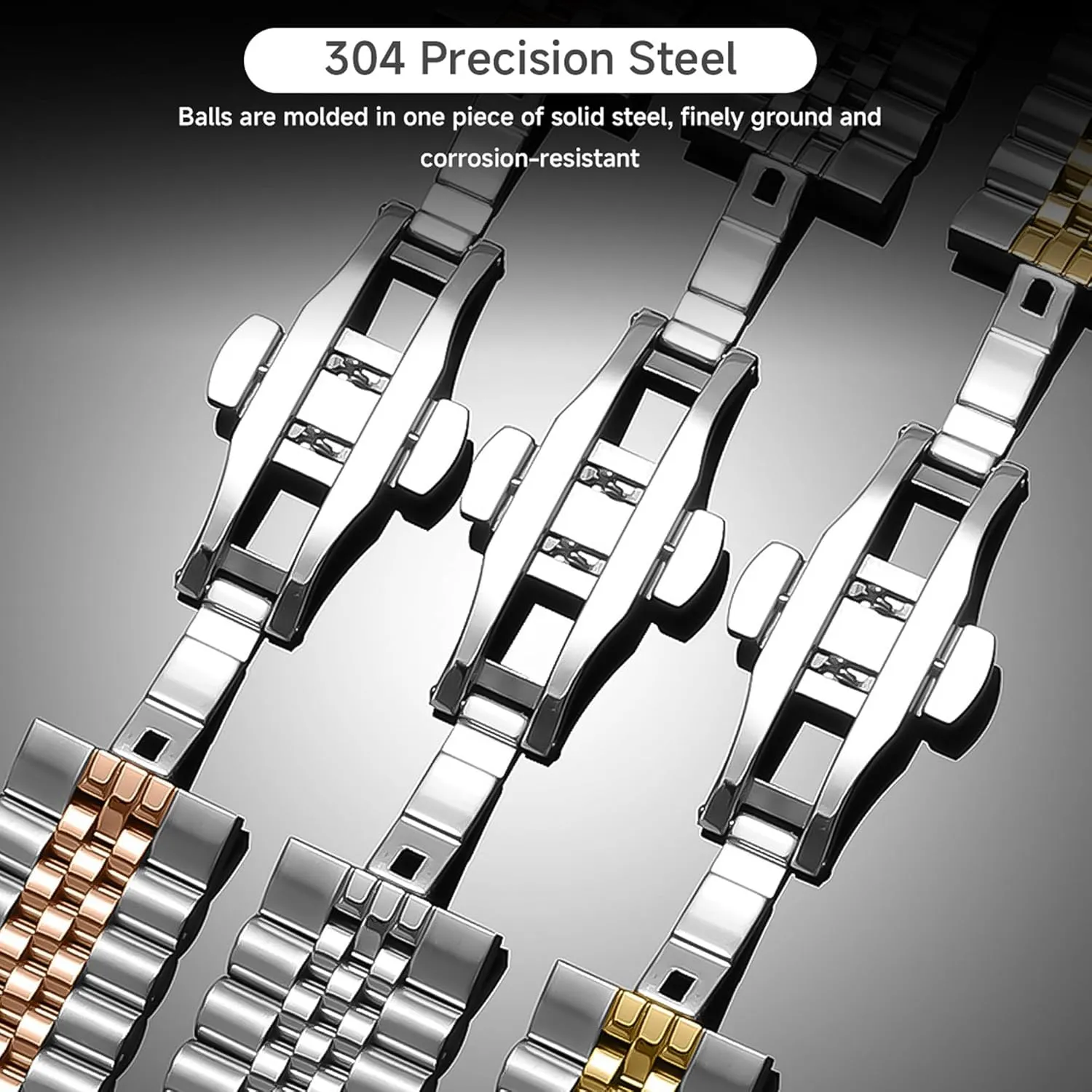 Compatible with Blackview Smart Watch bands, 20mm, 22mm Solid Stainless Steel Metal Band with Butterfly Folding Clasp Link Bracelet Compatible with IOWODO W60, R30 Pro, R50, Compatible with Blackview W60, R30 Pro, R50 Smart Watch
