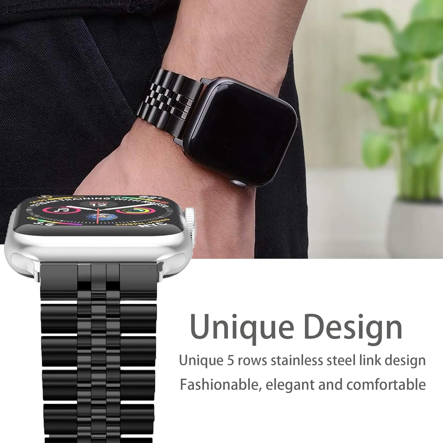 Compatible with Blackview Smart Watch bands, 20mm, 22mm Solid Stainless Steel Metal Band with Butterfly Folding Clasp Link Bracelet Compatible with IOWODO W60, R30 Pro, R50, Compatible with Blackview W60, R30 Pro, R50 Smart Watch