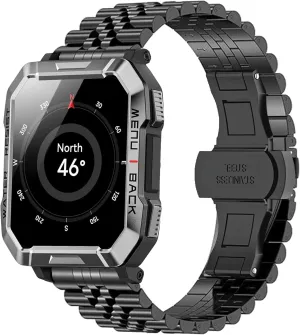 Compatible with Blackview Smart Watch bands, 20mm, 22mm Solid Stainless Steel Metal Band with Butterfly Folding Clasp Link Bracelet Compatible with IOWODO W60, R30 Pro, R50, Compatible with Blackview W60, R30 Pro, R50 Smart Watch