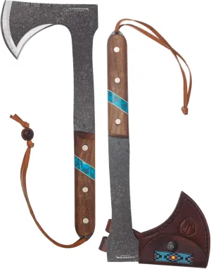 Condor Tool & Knife Blue River Tomahawk - Premium Tactical Tomahawk with 1095 High-Carbon Steel Blade - Ergonomic Walnut Handle with Turquoise Stone Inlay - Ideal for Bushcraft, Camping & Survival