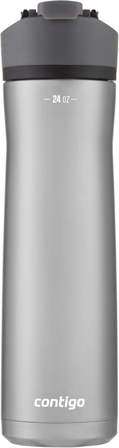 Contigo Cortland Chill 2.0 Vacuum-Insulated Stainless Steel Water Bottle Spill-Proof Sip Technology Interchangeable Lid 24oz Steel/Licorice Perfect for Fitness Travel Everyday Use