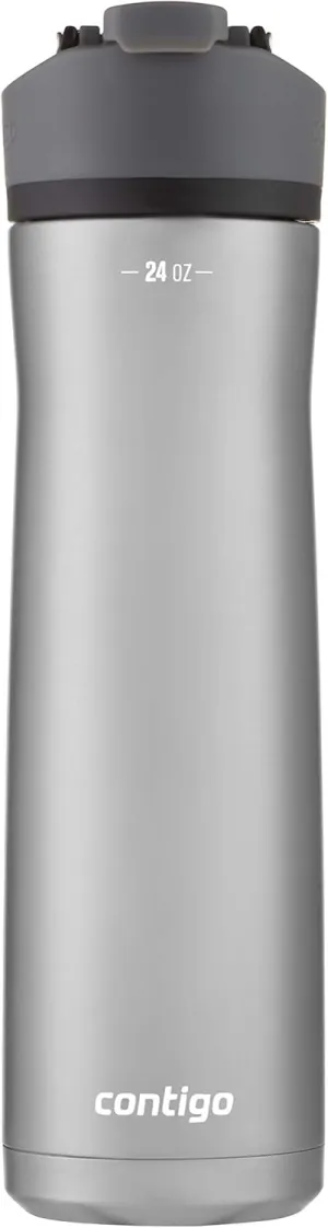 Contigo Cortland Chill 2.0 Vacuum-Insulated Stainless Steel Water Bottle Spill-Proof Sip Technology Interchangeable Lid 24oz Steel/Licorice Perfect for Fitness Travel Everyday Use