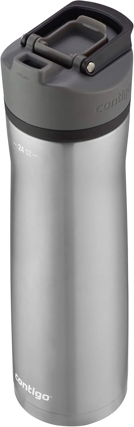Contigo Cortland Chill 2.0 Vacuum-Insulated Stainless Steel Water Bottle Spill-Proof Sip Technology Interchangeable Lid 24oz Steel/Licorice Perfect for Fitness Travel Everyday Use