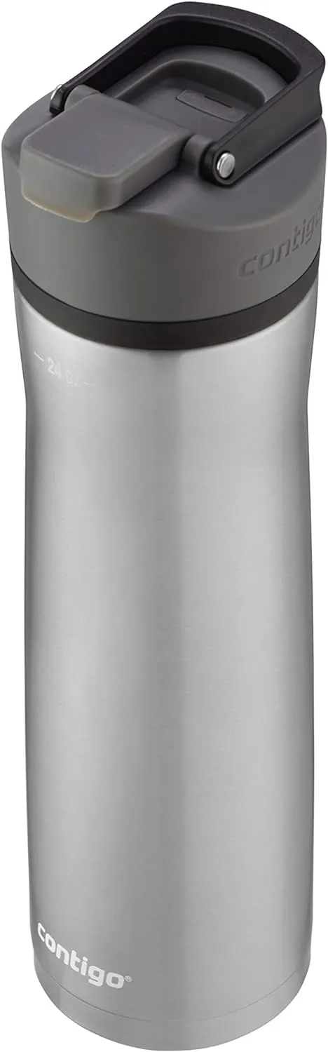 Contigo Cortland Chill 2.0 Vacuum-Insulated Stainless Steel Water Bottle Spill-Proof Sip Technology Interchangeable Lid 24oz Steel/Licorice Perfect for Fitness Travel Everyday Use