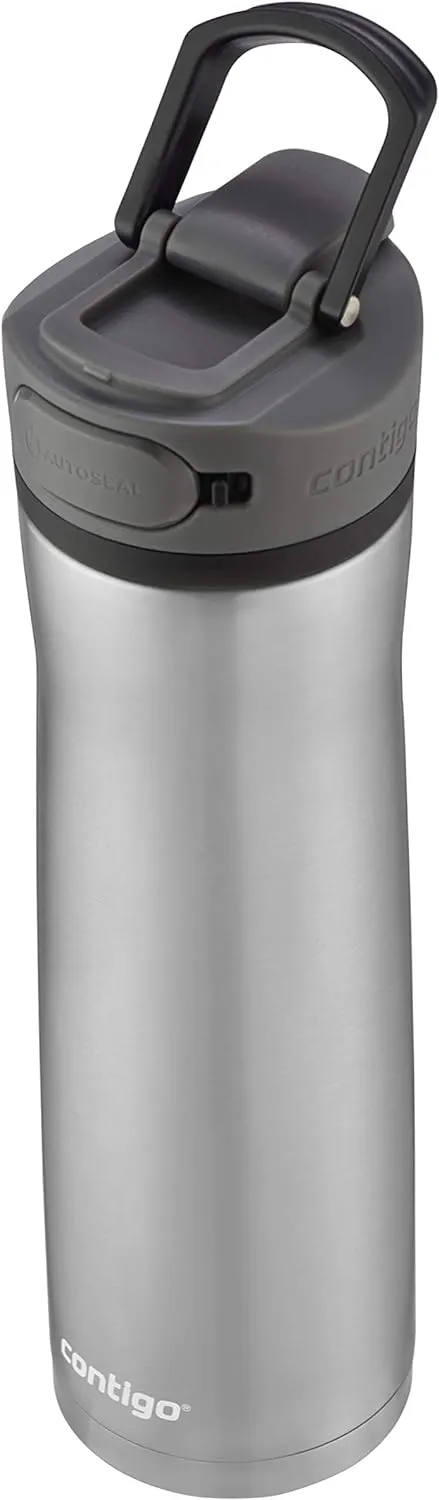 Contigo Cortland Chill 2.0 Vacuum-Insulated Stainless Steel Water Bottle Spill-Proof Sip Technology Interchangeable Lid 24oz Steel/Licorice Perfect for Fitness Travel Everyday Use