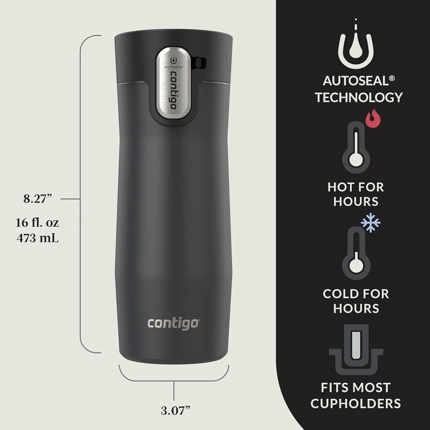 Contigo West Loop 3.0 Thermalock Insulated Travel Mug, 16oz, Matte Black