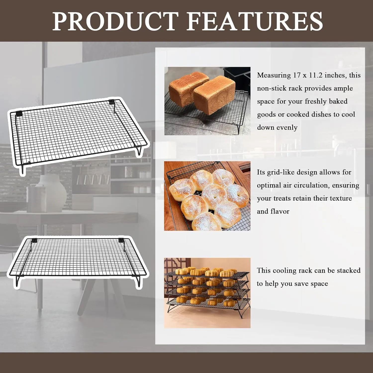 Cooling Racks with Folding Legs，for Cooking, Roasting, Drying, Rust-Resistant Non-Stick Cooling Grilling for Baking，17 x 11.2 inches，Black(1)