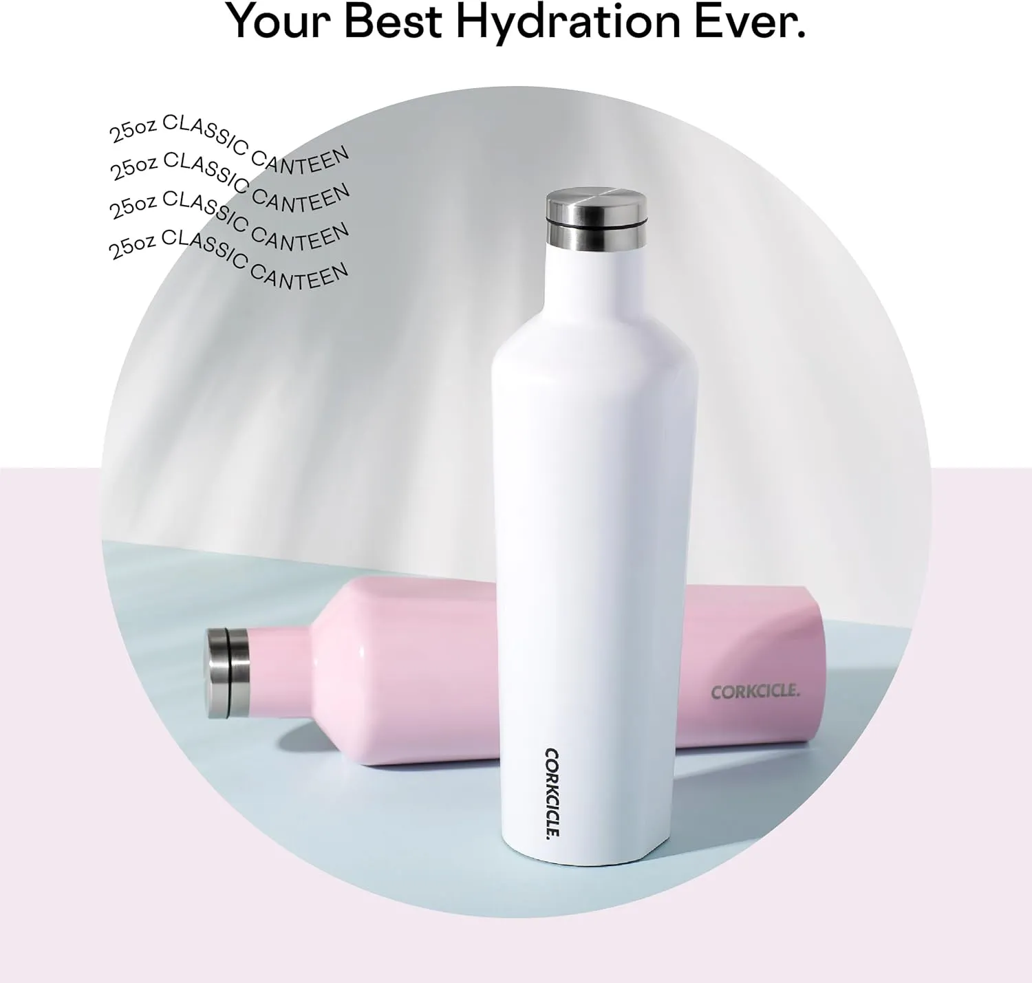 Corkcicle Insulated Canteen, Powder Puff, 25 oz – Cupholder Friendly Water Bottle with Screw-On Cap Keeps Drinks Cold for 25hrs, Hot 12hrs