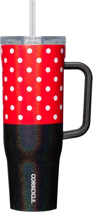 Corkcicle x Disney Minnie Mouse Cruiser Insulated Tumbler with Handle and Straw, Polka Dot Red, 40 oz – Reusable Water Bottle Keeps Beverages Cold 20hrs, Hot 9hrs – Cupholder Friendly, Spill Proof