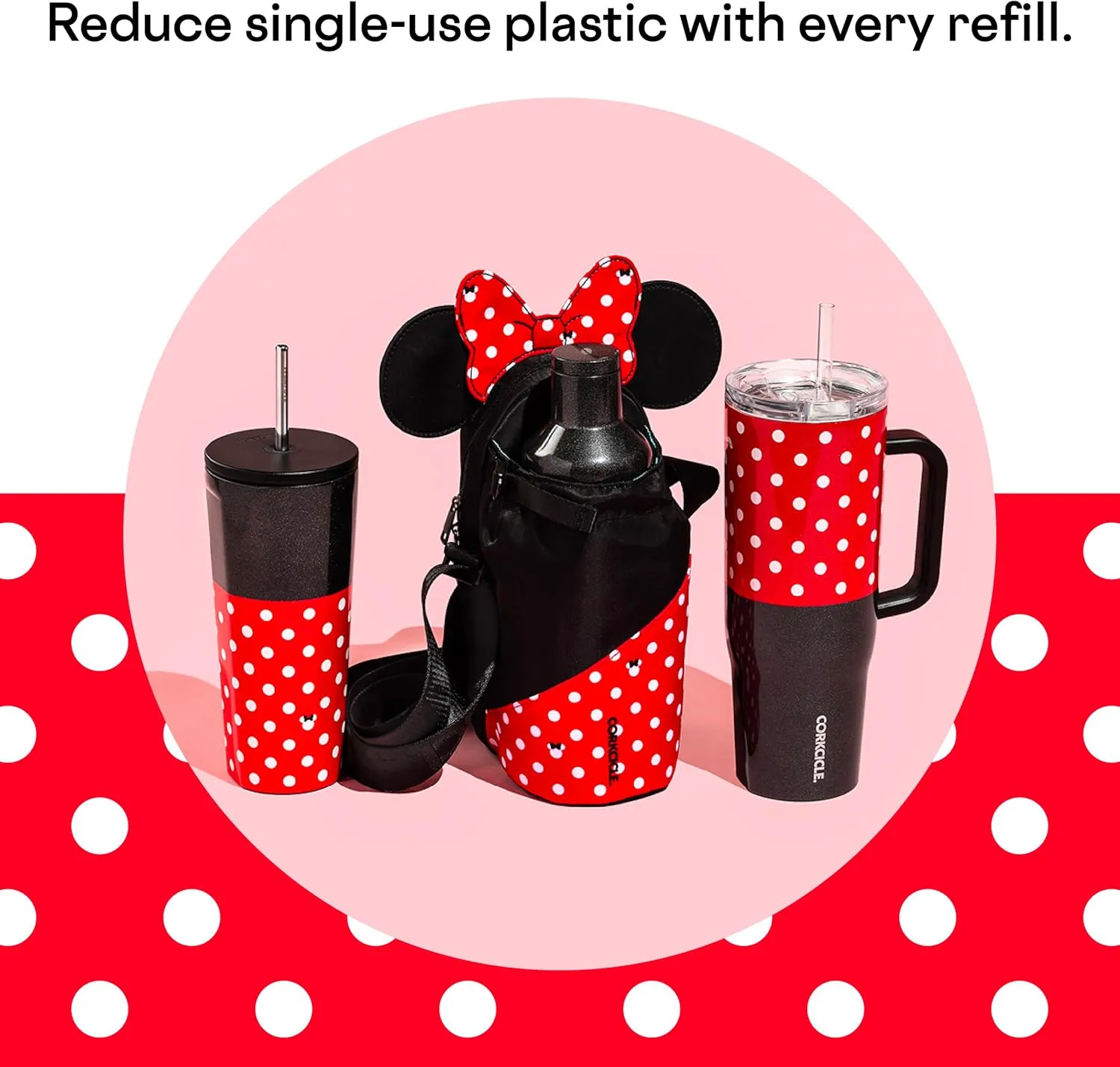Corkcicle x Disney Minnie Mouse Cruiser Insulated Tumbler with Handle and Straw, Polka Dot Red, 40 oz – Reusable Water Bottle Keeps Beverages Cold 20hrs, Hot 9hrs – Cupholder Friendly, Spill Proof