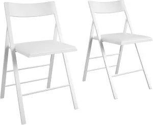 COSCO Modern Slim Line Vinyl Padded Folding Chairs, 2-Pack, White