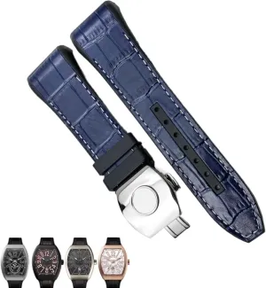 Cowhide leather Silicone Watch Strap For Franck Muller Watch Band with Folding Buckle For Men Bracelet