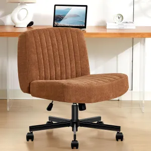 Criss Cross Chair with Wheels,Thick Padded Fabric Cross Legged Office Desk Chair with Pocket Spring Cushion,Dual-Purpose Base,Wide Adjustable Computer Home Office Vanity Chair,Brown