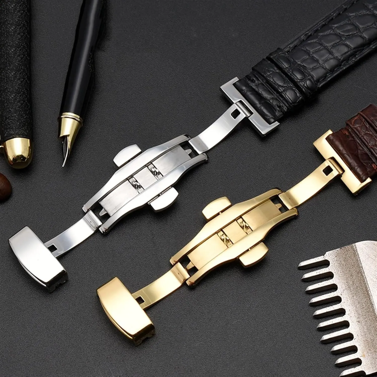Crocodile Leather watchband for Any Brand Wristband watch Strap with Folding Clasp