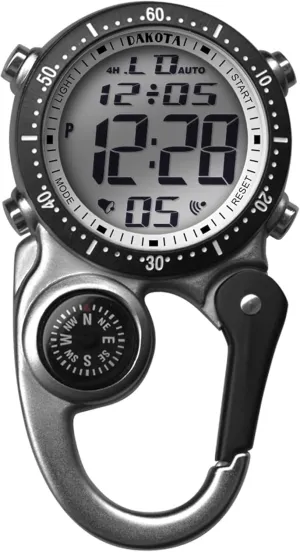 Dakota Digital Backpacker Clip, Fob and Pocket Watch, Alarm, Stopwatch, Timer and Dual Time, Outdoor Gifts for Men and Women, Tactical Digital Watch