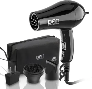 Dan Technology Compact Travel & Portable Mini Hair Dryer - Blow Dryer with Concentrator & Diffuser, European Plug