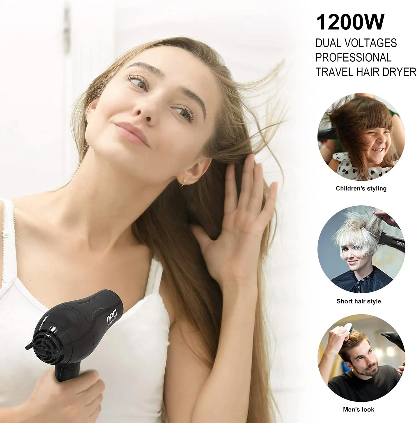 Dan Technology Compact Travel & Portable Mini Hair Dryer - Blow Dryer with Concentrator & Diffuser, European Plug