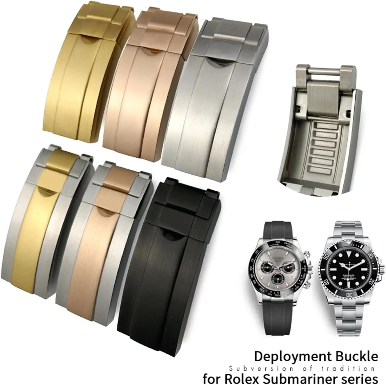 DASEB Stainless Steel Folding Buckle Glide Lock For Rolex Submariner Oysterflex Daytona GMT Watch Band Strap Deployment Clasp