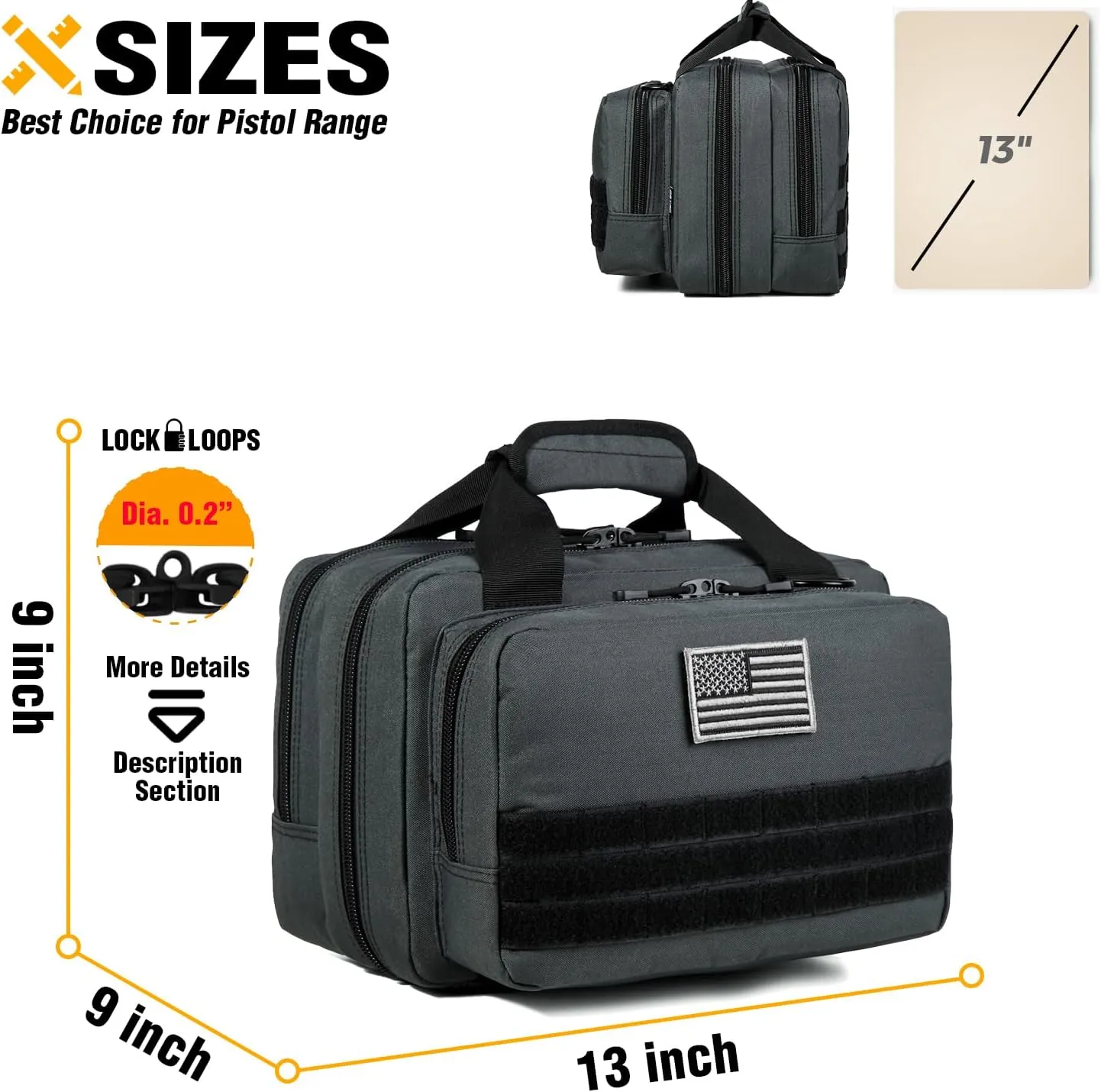 DBTAC Gun Case Bag Upgraded Compact | Tactical 3x Pistol Bag Firearm Shooting Case with Lockable Zipper for Shooting Range Outdoor Hunting | Molle Pouch   US Flag Patch   Universal Holster Included