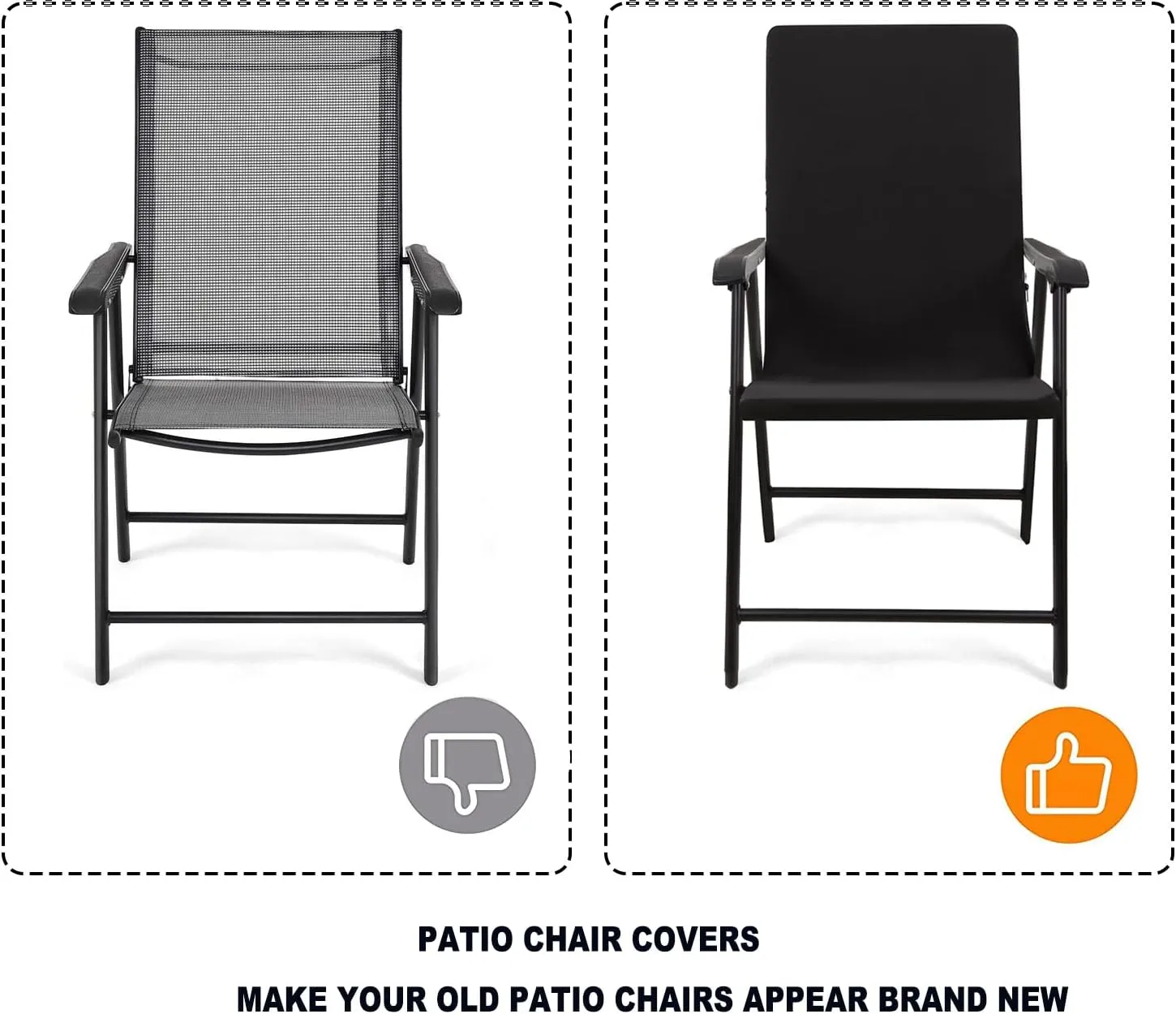 Deisy Dee Patio Dining Chair Covers, Outdoor Steel Sling Folding Chair Covers, Garden Metal Chair Covers (1, Black)