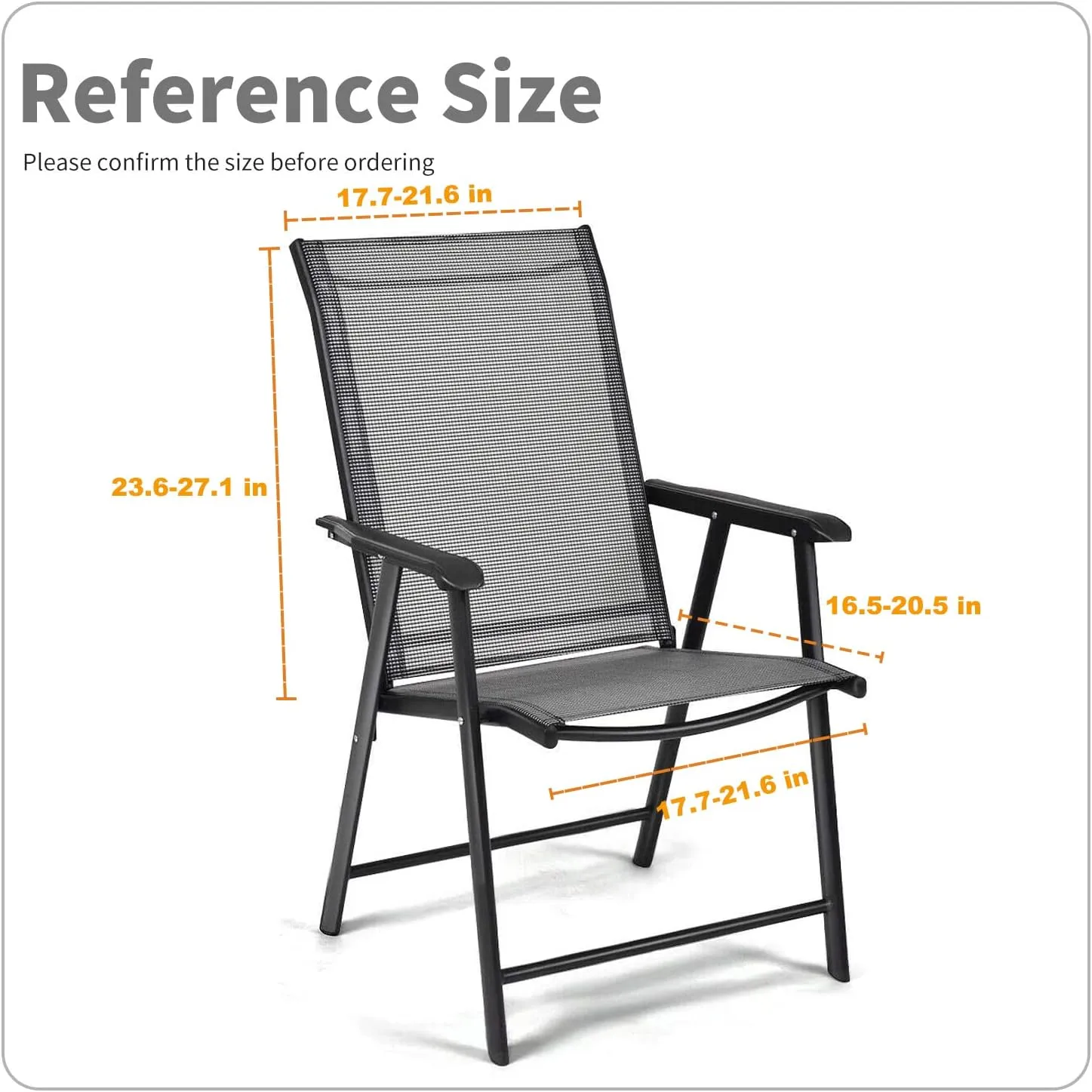 Deisy Dee Patio Dining Chair Covers, Outdoor Steel Sling Folding Chair Covers, Garden Metal Chair Covers (1, Black)
