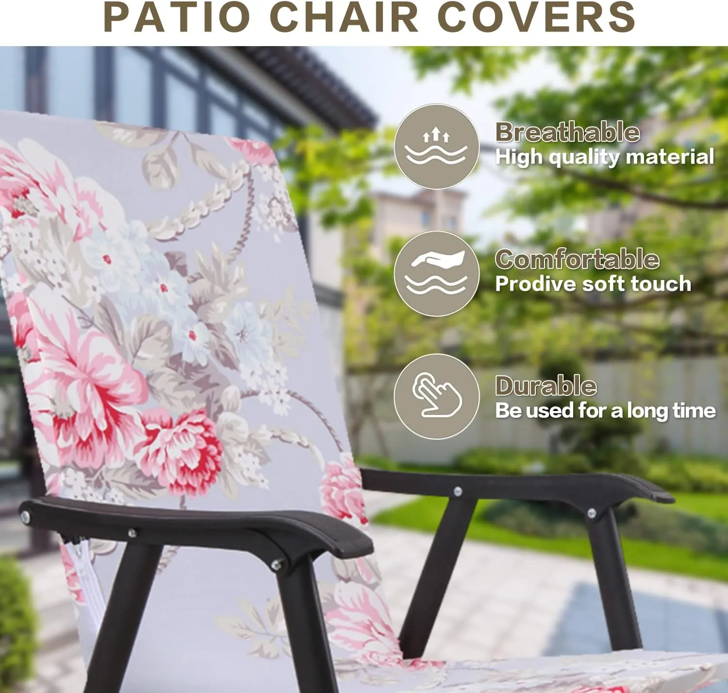 Deisy Dee Patio Dining Chair Covers, Outdoor Steel Sling Folding Chair Covers, Garden Metal Chair Covers (1, Blue Flower 1)
