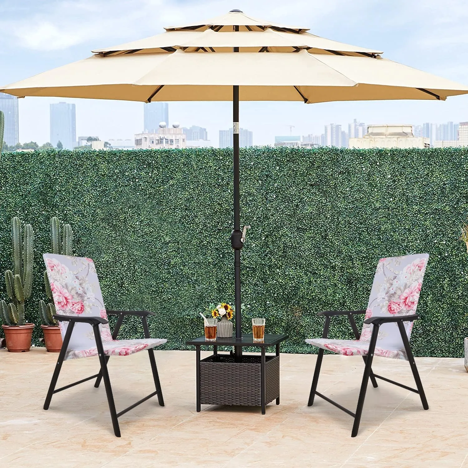 Deisy Dee Patio Dining Chair Covers, Outdoor Steel Sling Folding Chair Covers, Garden Metal Chair Covers (1, Blue Flower 1)