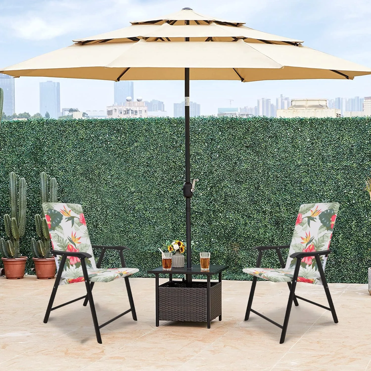 Deisy Dee Patio Dining Chair Covers, Outdoor Steel Sling Folding Chair Covers, Garden Metal Chair Covers (1, Green Leaves)
