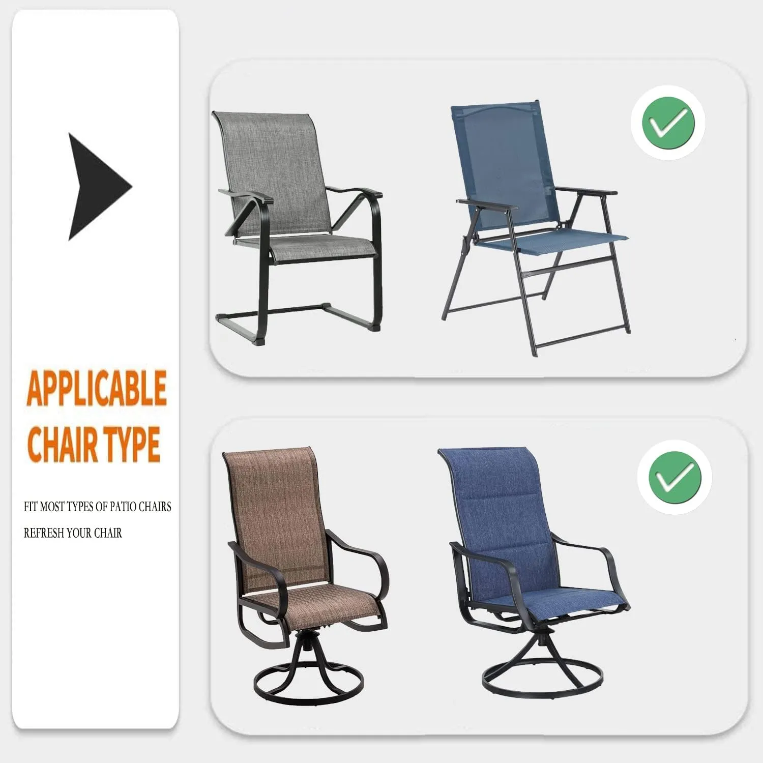 Deisy Dee Patio Dining Chair Covers, Outdoor Steel Sling Folding Chair Covers, Garden Metal Chair Covers (1, Green Leaves)