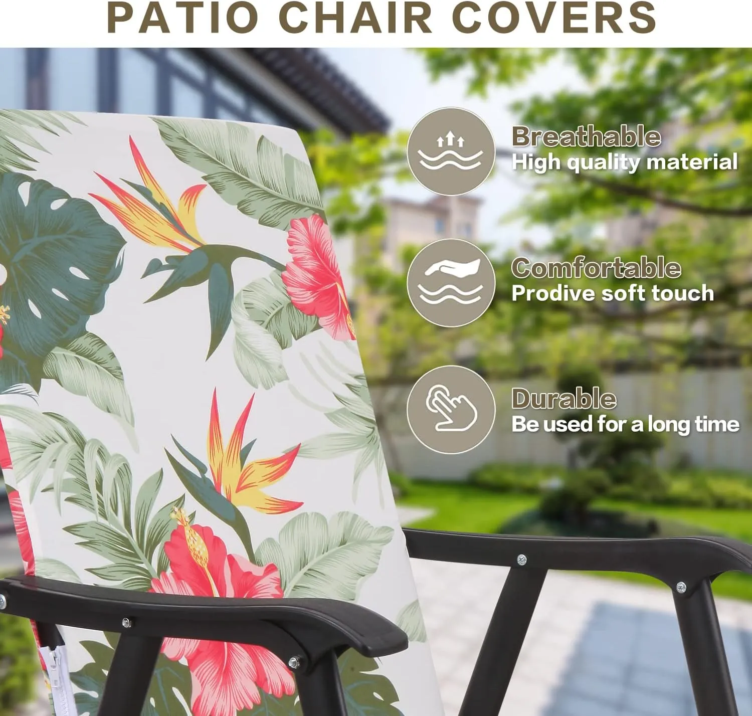 Deisy Dee Patio Dining Chair Covers, Outdoor Steel Sling Folding Chair Covers, Garden Metal Chair Covers (1, Green Leaves)