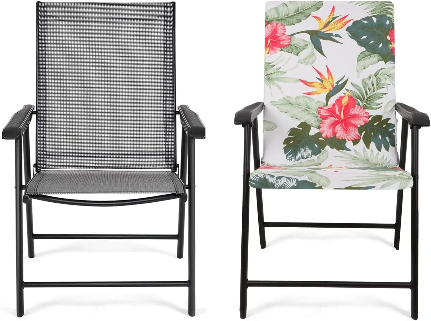 Deisy Dee Patio Dining Chair Covers, Outdoor Steel Sling Folding Chair Covers, Garden Metal Chair Covers (1, Green Leaves)