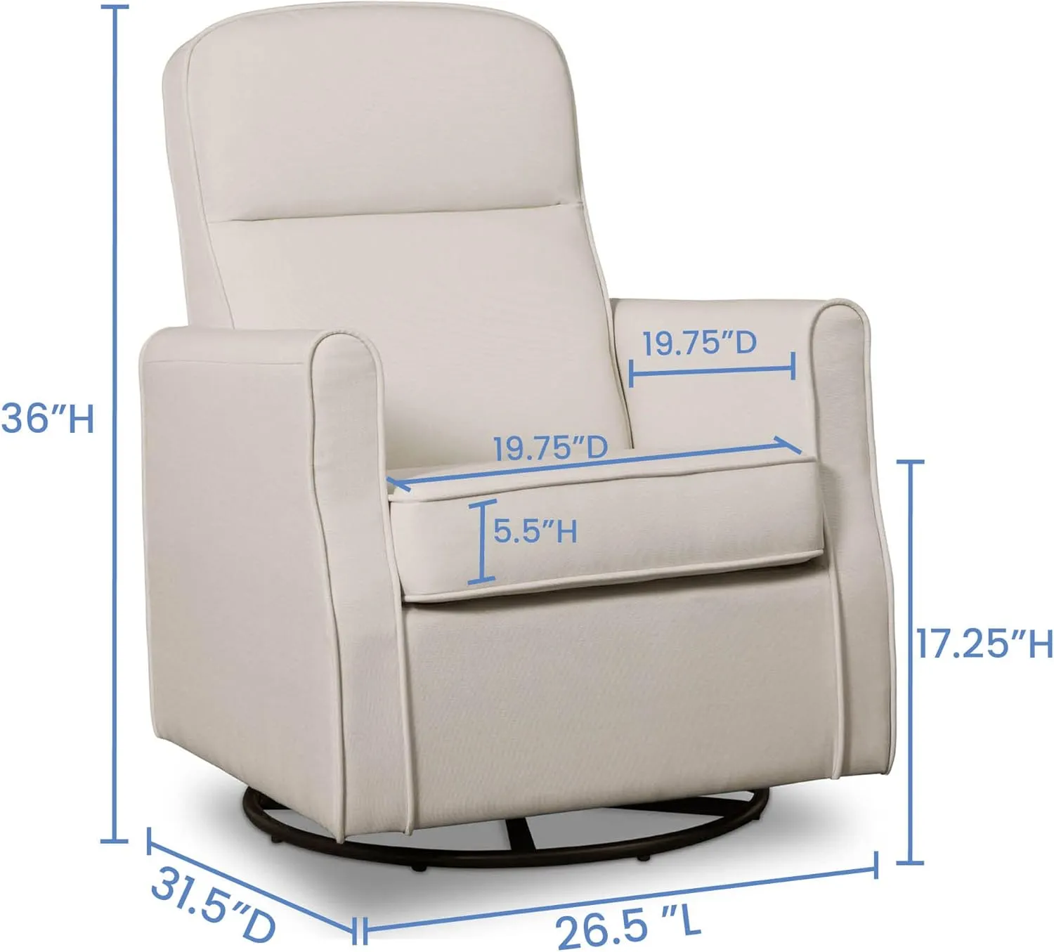 Delta Children Blair Slim Nursery Glider Swivel Rocker Chair, Cream
