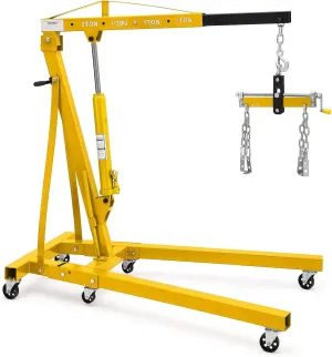 DEXSO 2 Ton Folding Hydraulic Engine Hoist with Lever, Folding Engine Shop Crane Hoist Lift, Heavy Cherry Picker with 6 Wheels for Garage, Workshop,Gold