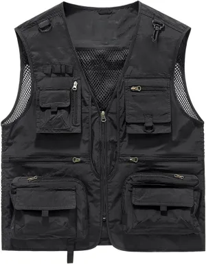 Dgoopd Mesh Utility Vest for Men Sleeveless Lightweight Quick Dry Outdoor Summer Fishing Jacket Vests with Multi Pockets
